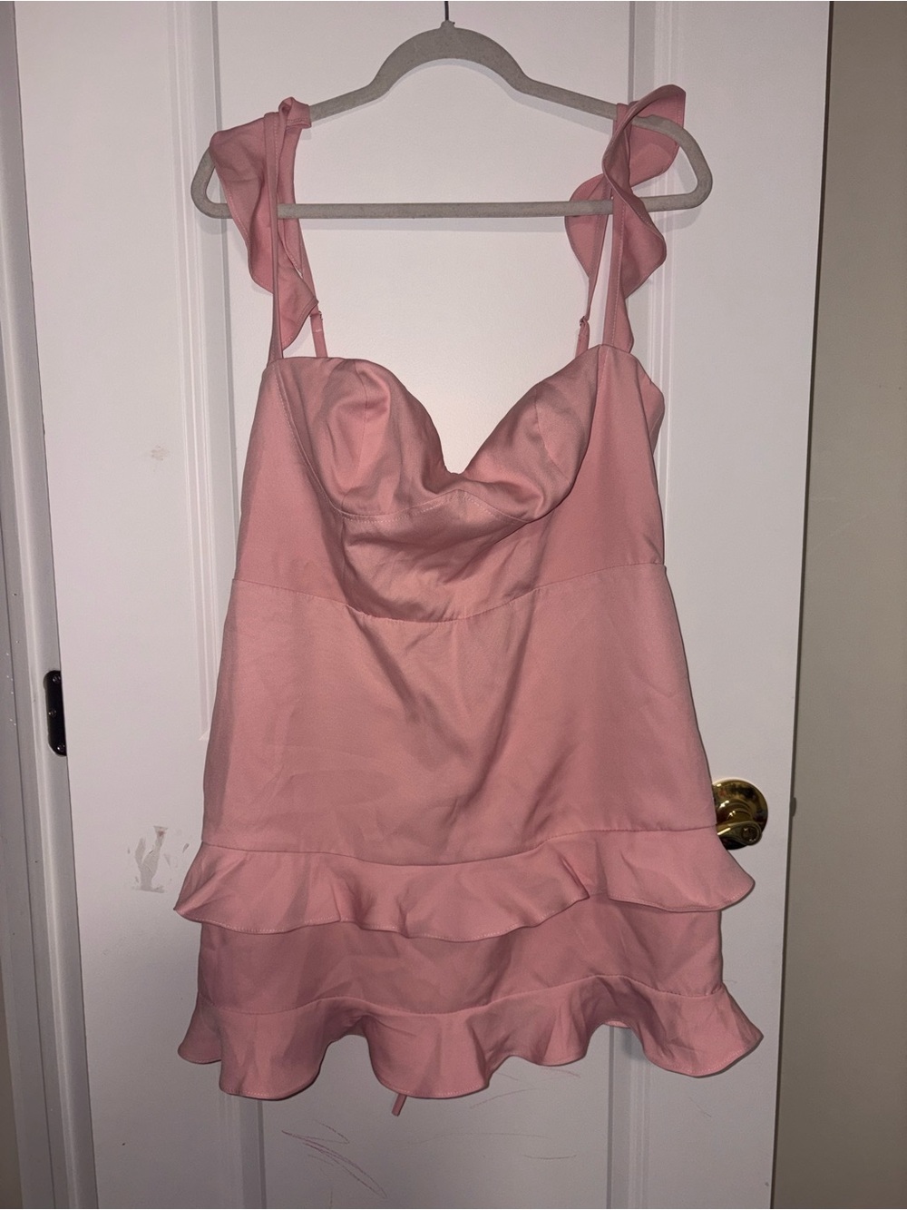 Amazon Pink Ruffle Mini Dress with Tie Straps
